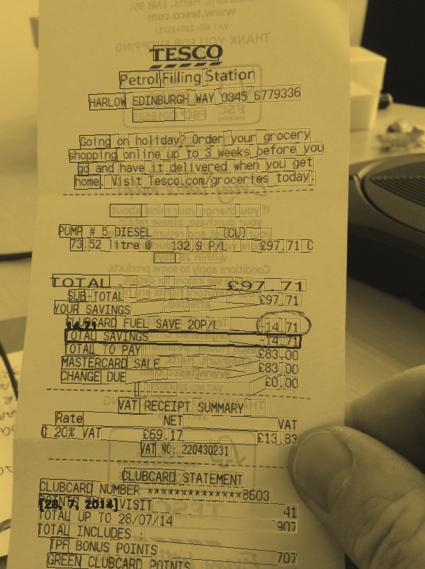 Receipt recognition case frame